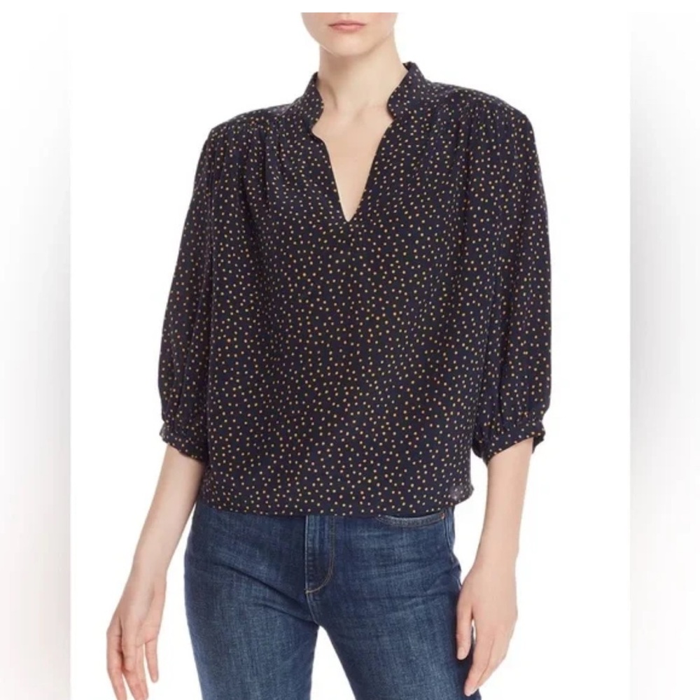 Frame navy silk polka dot silk shirt